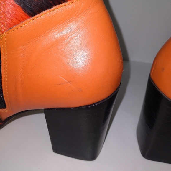 Vintage BRUNO VALENTI Mid Calf Square Toe Orange, Black Cowhide Leather Boots- 7 - Picture 6 of 8